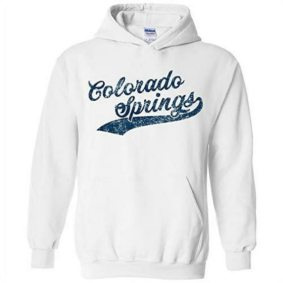 UGP Campus Apparel Colorado Springs Baseball Script - Hometown Pride, Pitcher Hoodie - Medium - White