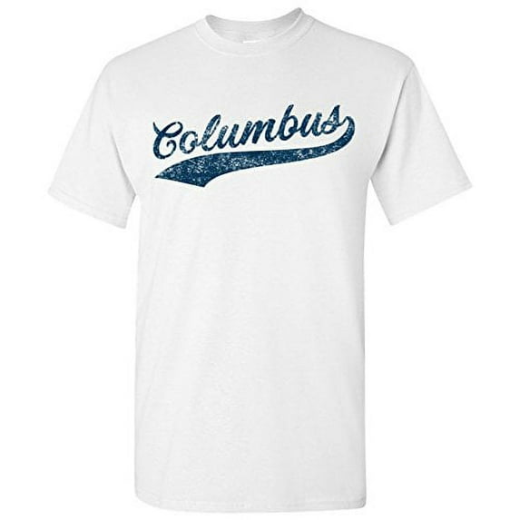 UGP Campus Apparel Columbus City Baseball Script Basic Cotton T-Shirt - Medium - White