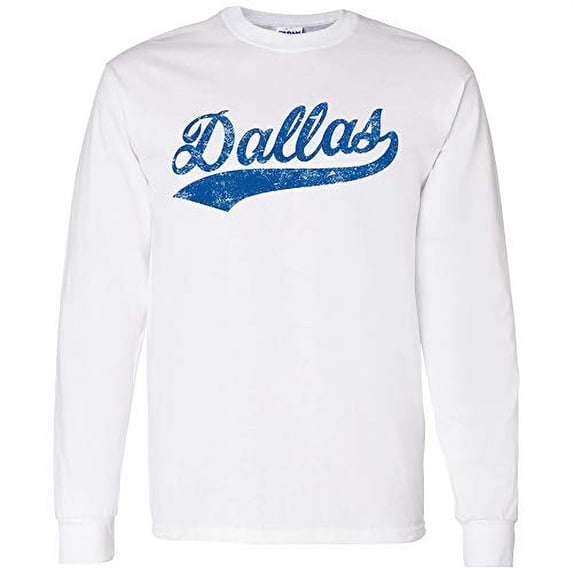 UGP Campus Apparel Dallas Baseball Script - Hometown Pride, Pitcher Long Sleeve T Shirt - Large - White