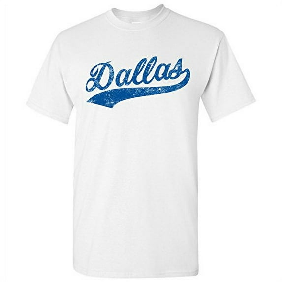 UGP Campus Apparel Dallas City Baseball Script Basic Cotton T-Shirt - Medium - White