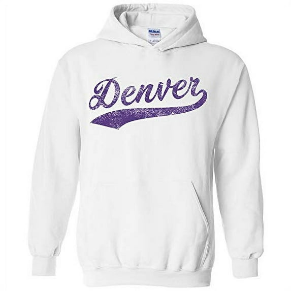 UGP Campus Apparel Denver Baseball Script - Hometown Pride, Pitcher Hoodie - X-Large - White
