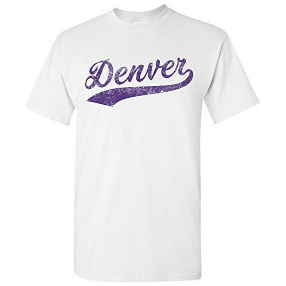 UGP Campus Apparel Denver City Baseball Script Basic Cotton T-Shirt - Large - White