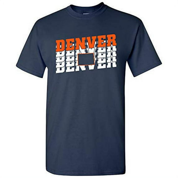 UGP Campus Apparel Denver Retro Repeat - Sports Team City Pride Tailgating T Shirt - X-Large - Navy