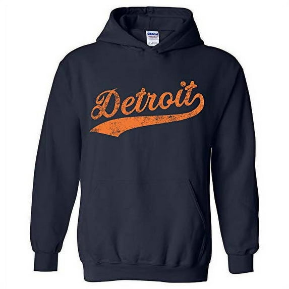 UGP Campus Apparel Detroit Baseball Script - Hometown Pride, Pitcher Hoodie - Large - Navy