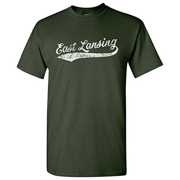 UGP Campus Apparel East Lansing City Baseball Script Basic Cotton T-Shirt - Medium - Forest