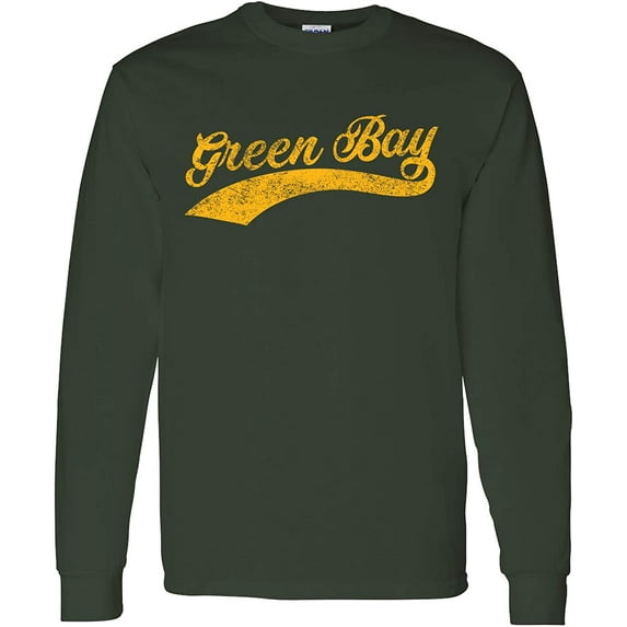 UGP Campus Apparel Green Bay Baseball Script - Adult Unisex Long Sleeve T Shirt - X-Large - Forest