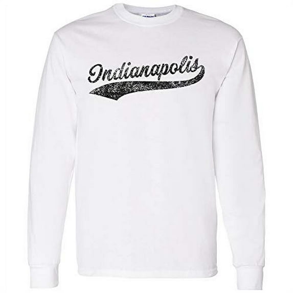 UGP Campus Apparel Indianapolis Baseball Script - Hometown Pride, Pitcher Long Sleeve T Shirt - 3X-Large - White