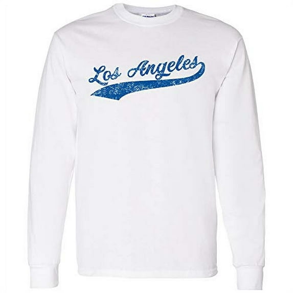 UGP Campus Apparel Los Angeles Baseball Script - Hometown Pride, Pitcher Long Sleeve T Shirt - 2X-Large - White/Blue