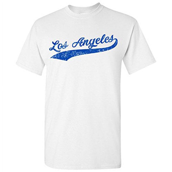 UGP Campus Apparel Los Angeles City Baseball Script Basic Cotton T-Shirt - Small - White/Blue