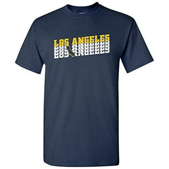 UGP Campus Apparel Los Angeles Retro Repeat - Sports Team City Pride Tailgating T Shirt - X-Large - Navy w/Gold & White Print