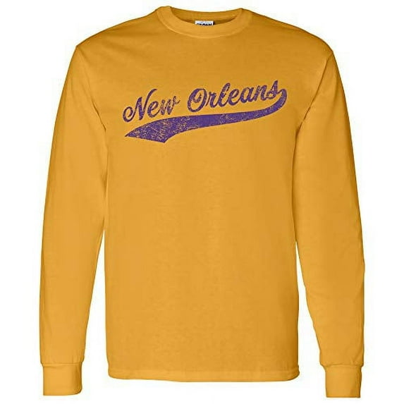 UGP Campus Apparel New Orleans Baseball Script - Hometown Pride, Pitcher Long Sleeve T Shirt - 2X-Large - Gold