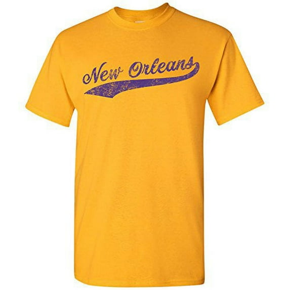 UGP Campus Apparel New Orleans City Baseball Script Basic Cotton T-Shirt - Medium - Gold
