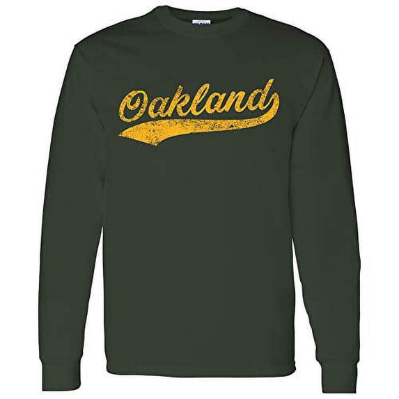 UGP Campus Apparel Oakland Baseball Script - Hometown Pride, Pitcher Long Sleeve T Shirt - Small - Forest