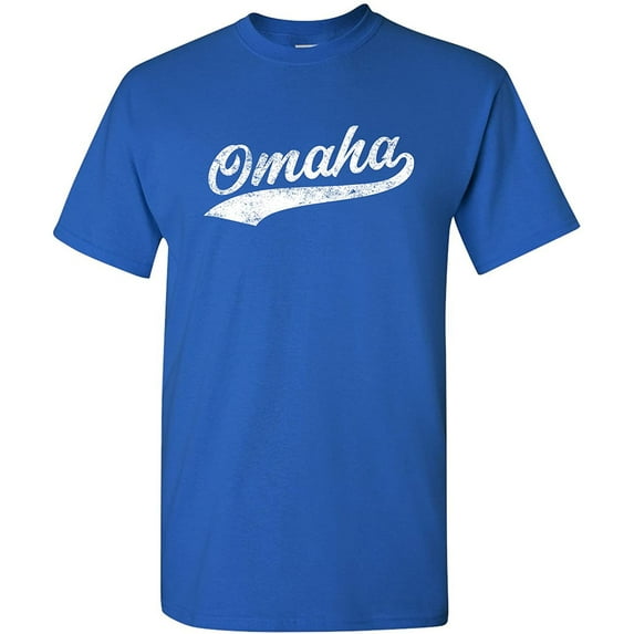 UGP Campus Apparel Omaha City Baseball Script Basic Cotton T-Shirt - Large - Royal Blue