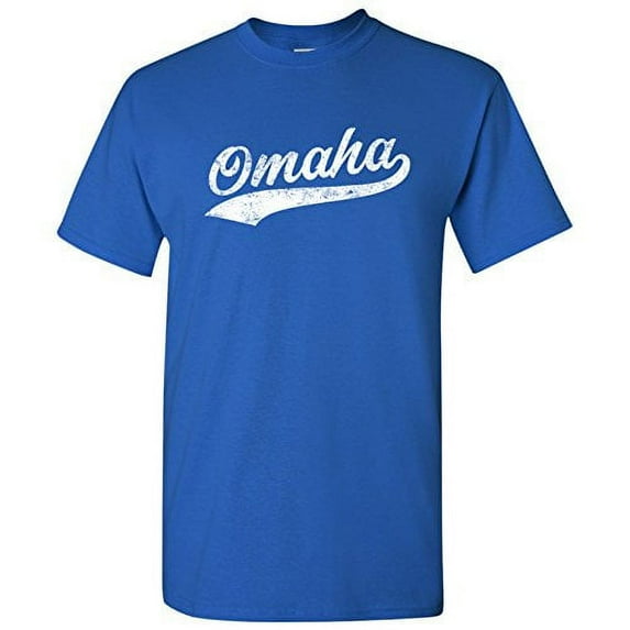 UGP Campus Apparel Omaha City Baseball Script Basic Cotton T-Shirt - X-Large - Royal Blue