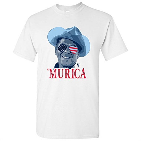 UGP Campus Apparel Ronald Reagan Murica Basic Cotton T-Shirt - X-Large - White