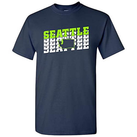 UGP Campus Apparel Seattle Retro Repeat - Sports Team City Pride Tailgating T Shirt - 2X-Large - Navy