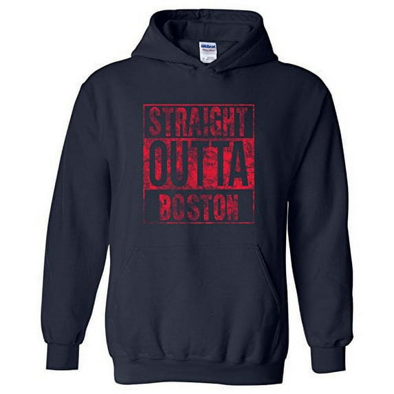 UGP Campus Apparel Straight Outta Boston - New England Football Hometown Pride Hoodie - Large - Navy