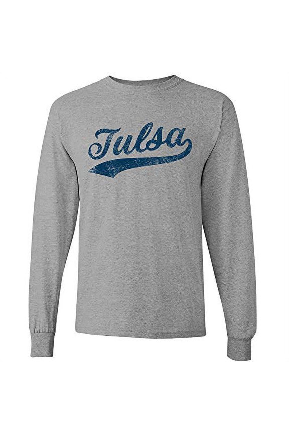 Apparel Tulsa Baseball Script - Hometown Pride, Pitcher Long Sleeve T Shirt - Medium - Sport Grey