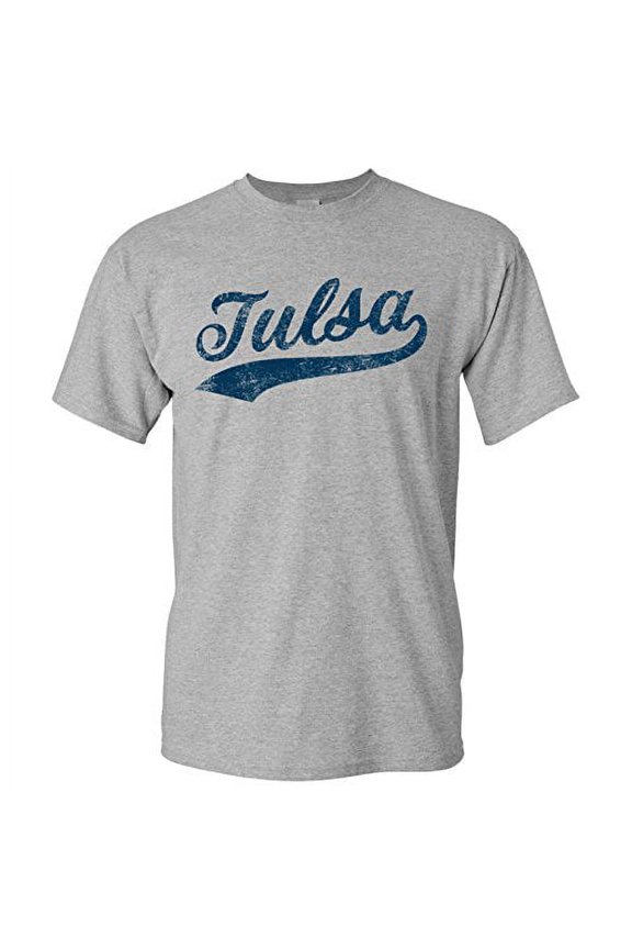 Apparel Tulsa City Baseball Script Basic Cotton T-Shirt - Small - Sport Grey