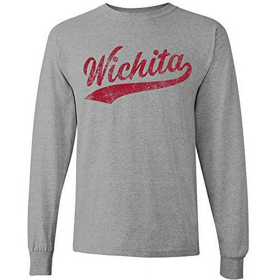 UGP Campus Apparel Wichita Baseball Script - Hometown Pride, Pitcher Long Sleeve T Shirt - 3X-Large - Sport Grey