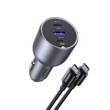 UGREEN 130W USB C Car Charger Adapter, Dual Port Fast Charging for Phones and Tablets