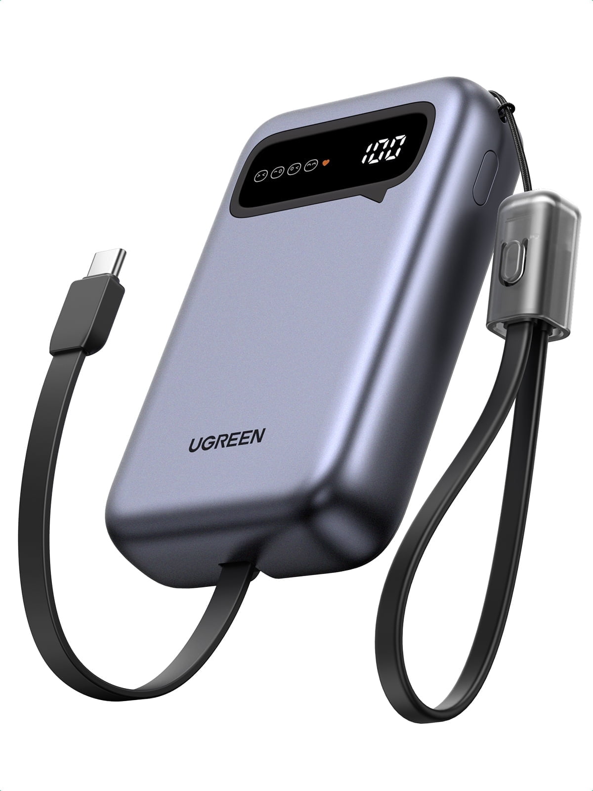 UGREEN 20000mAh Power Bank, Fast Charger with 2 Built-in Cables