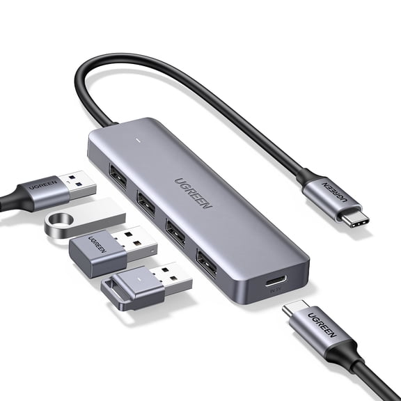 UGREEN 5-in-1 USB C Hub, USB C to 4 USB A 3.0 for Laptop, Compatible with MacBook, Tablet, Cellphone, 0.5 ft Cable