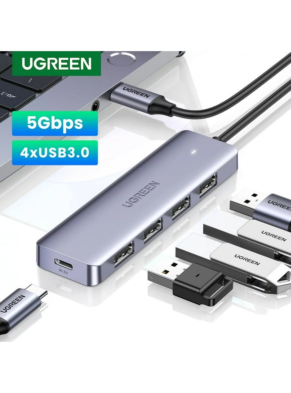 UGREEN 5-in-1 USB C Hub, with 4 USB 3.0 Ports, Aluminum Alloy Shell, 0.5 ft Cable