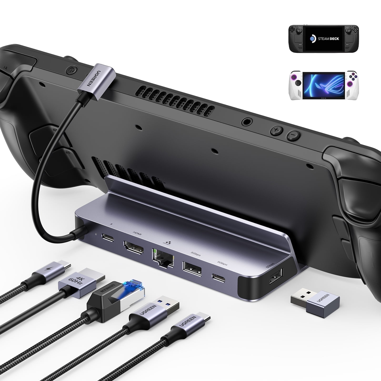 UGREEN 6-in-1 Docking Station for Steam Deck/ROG Ally, with HDMI/USB 3.0Ethernet/Charging Port