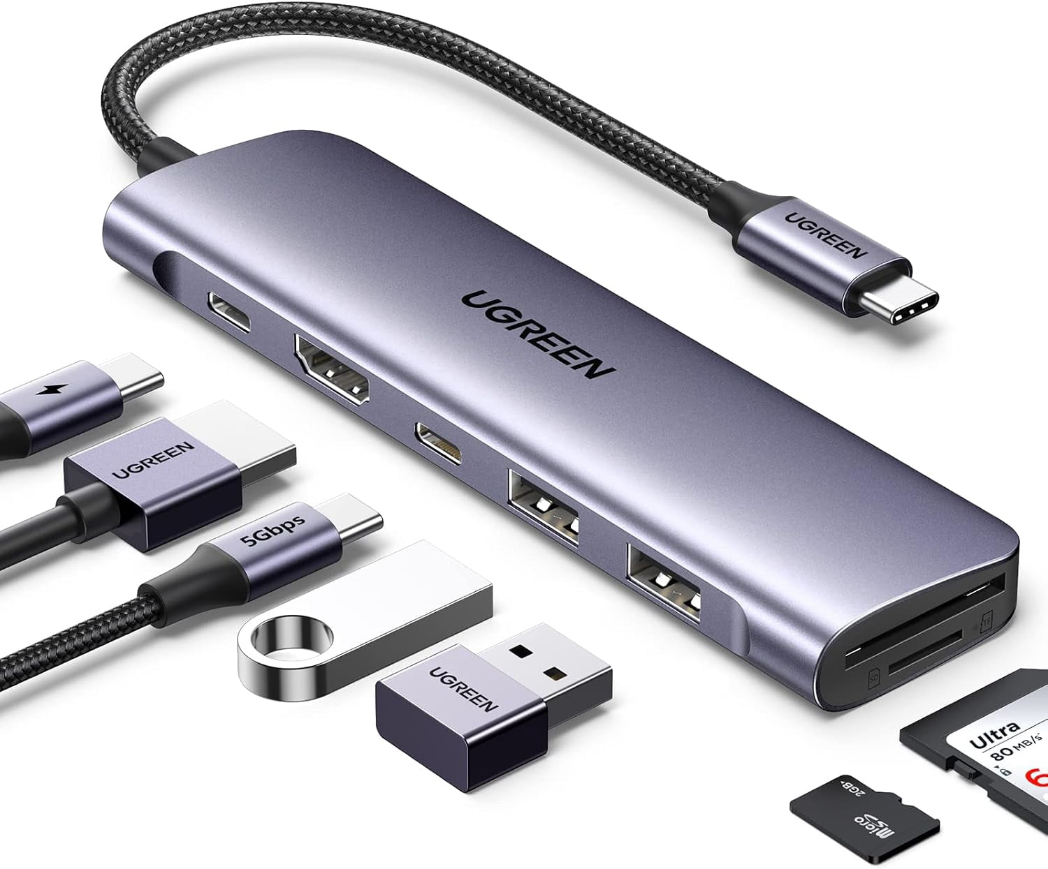 UGREEN 6 in 1 USB C Hub, Docking Station, 3* USB 3.0 Ports, 4K HDMI, SD ...