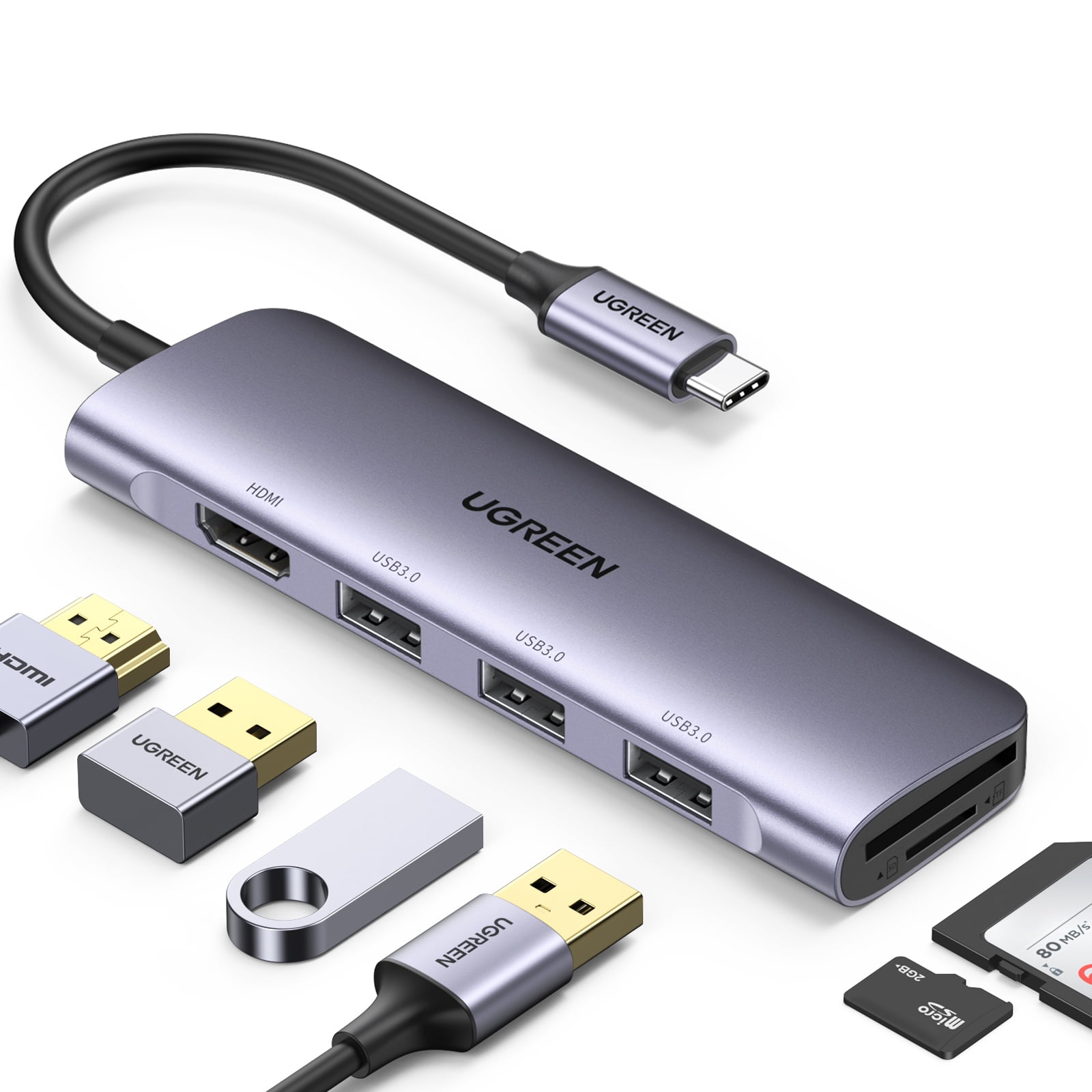 USB C Hub w/ M.2 NVMe/SATA SSD Enclosure 8-in-1 Type-C Multiport