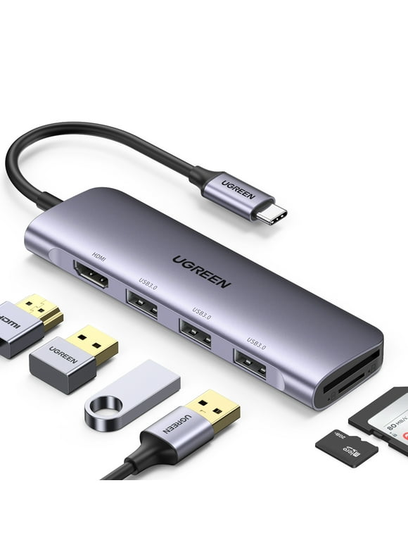 UGREEN 6-in-1 USB Hub, USB C to 4K HDMI, 3 USB 3.0, SD/TF, for PC Laptop MacBook