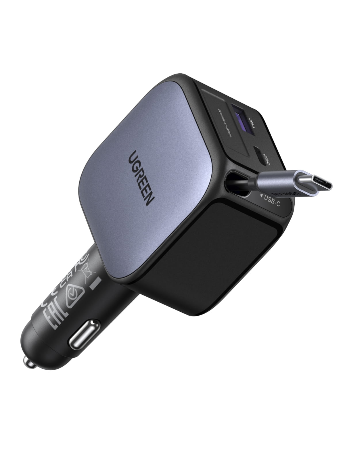 3ft Sign Post UGREEN 60W Retractable Car Charger, 3-in-1 USB C Fast Car Charger with ...