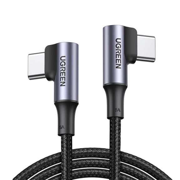 UGREEN 90 Degree USB C to USB C Cable, 100W PD Fast Charging Braided Cord, Right Angle Type-C Charger for iPhone 16/15, Samsung Galaxy, MacBook, iPad