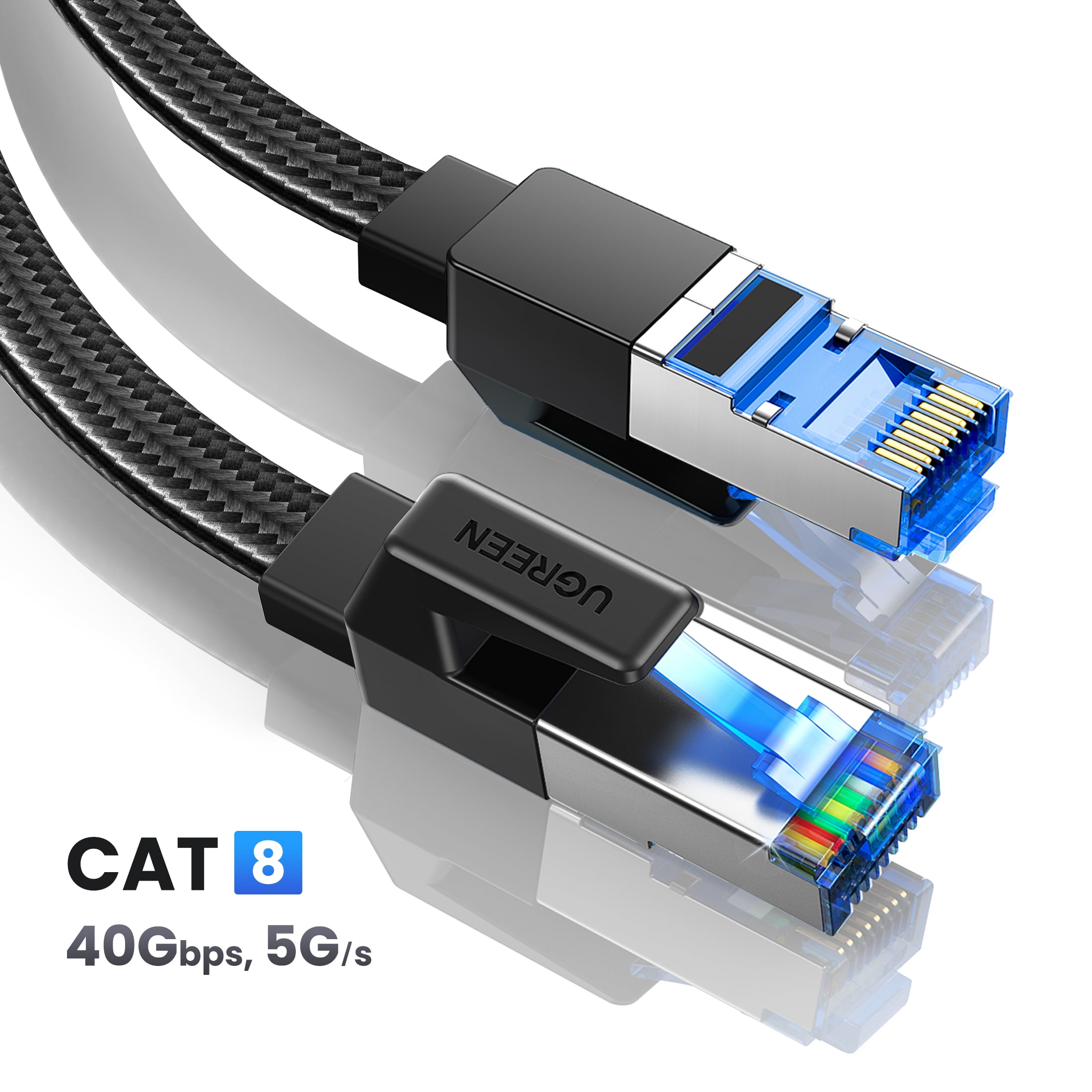 UGREEN Cat 8 Cable 65 FT, Flat High Speed Cable, 40Gbps,2000Mhz Braided
