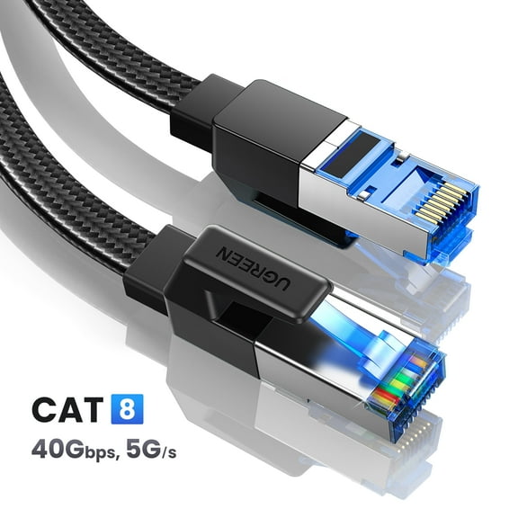 UGREEN Cat 8 High Speed Ethernet Cable, Flat Durable Nylon Braided Network Cable, 50 FT