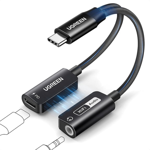 UGREEN Magnetic USB C to 3.5mm Audio Adapter and Charger 2 in 1 Hi-Res 32bit/384kHz Aux to USB C with PD 60W Fast Charging Dongle Cable for iPhone 17 Pro Max, Switch 2, Galaxy S26Ultra, iPad Pro
