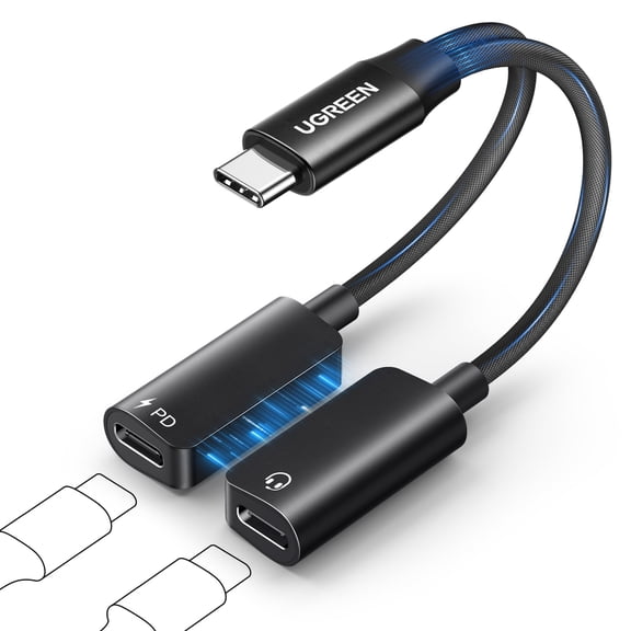 UGREEN Magnetic USB C Splitter 1 in 2 Out, Dual USB-C Headphone and Charger Adapter with PD 60W Fast Charging compatible for iPhone 17, compatible for S25, compatible forSwitch2, compatible for iPad