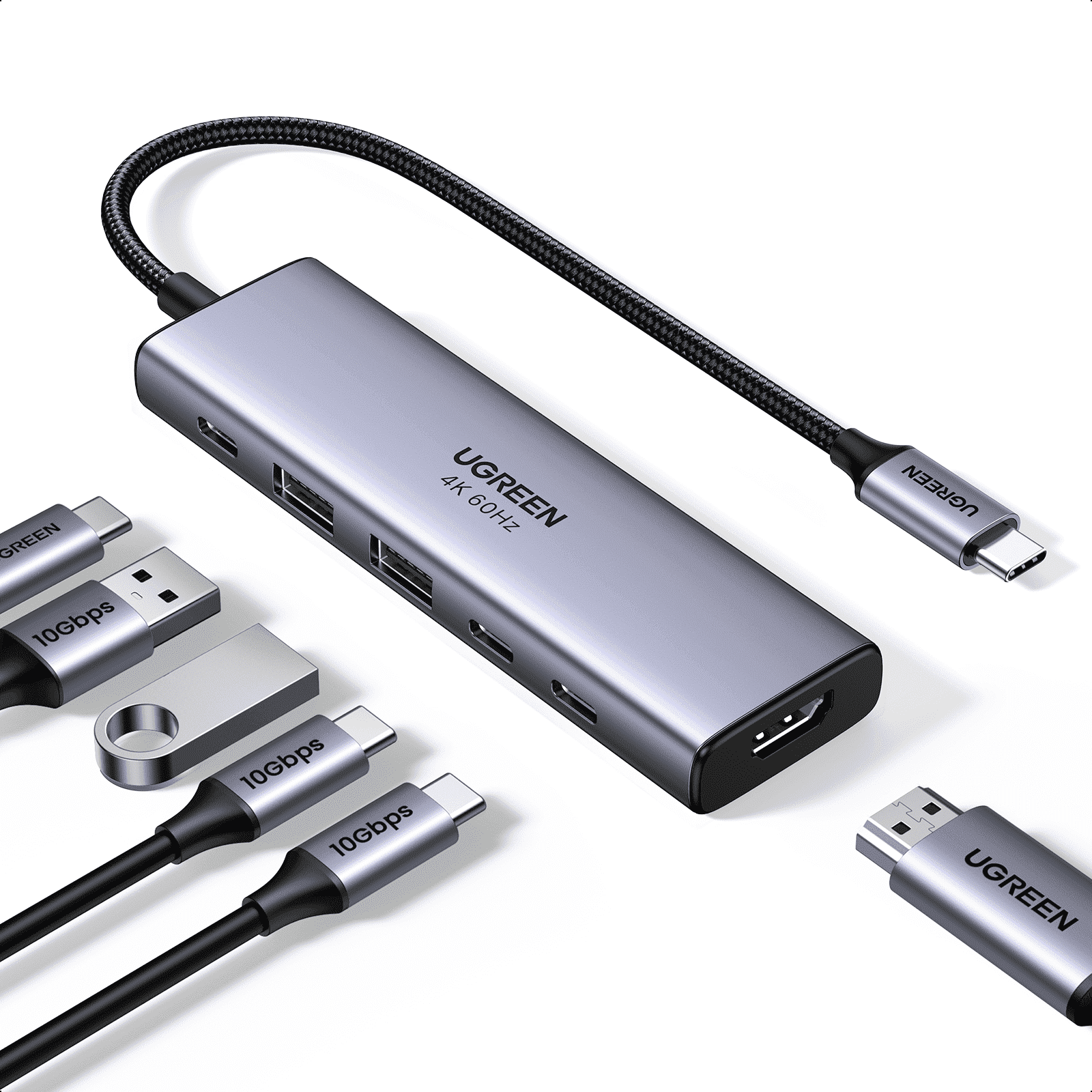 UGREEN Revodok Pro USB-C Hub 6 in 1 10Gbps 4K 60Hz HDMI, 100W Power Delivery Compatible for MacBook Pro/Air, Compatible for iPad Pro