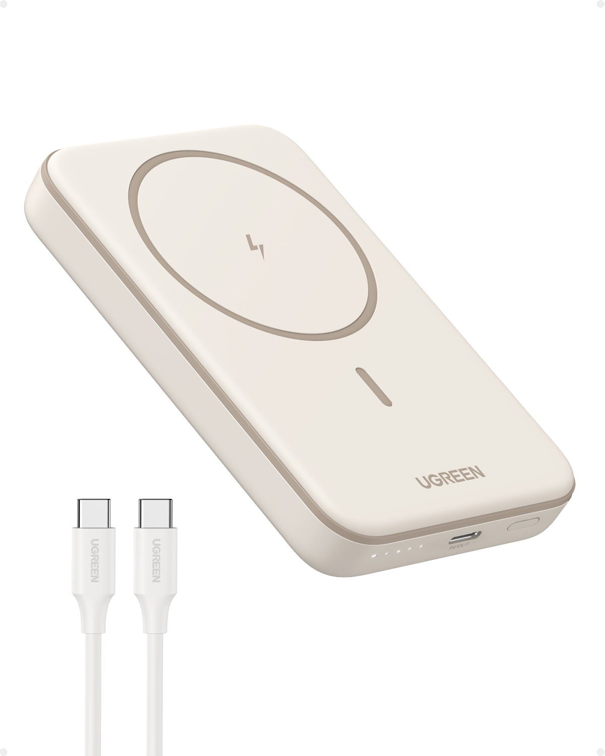 UGREEN 5000mAh Magnetic Power Bank for iPhone, Fast Portable Charger with USB-C Cable, White