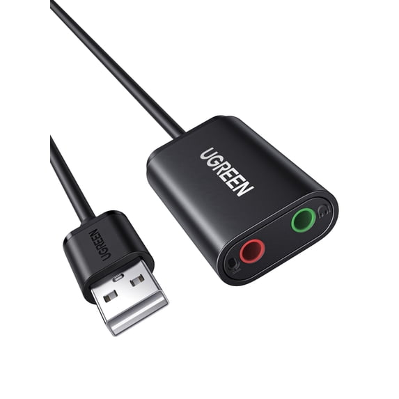 UGREEN USB to 3.5mm Audio Adapter Sound Card, External DAC 16bit 48kHz USB to Aux Adapter with Dual Headphone and Mic Jack for PC Laptop Windows,PS5, compatible with Mac - Black