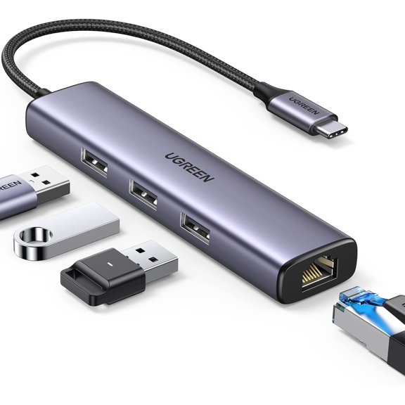 UGREEN USB C to Ethernet Adapter, 4 in 1 USB C Hub Ethernet with 3 USB 3.0 Ports/Gigabit Rj45, Plug & Play, Thunderbolt (3/4) to Network Adapter for MacBook Pro/Air, XPS, iPad Pro, iPhone 15 Pro/Max
