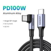 UGREEN USB C to USB C Cable, 100W PD 5A Fast Charging 90 Degree Right Angle Type C Cord, QC4.0 Compatible with iPhone 16 17 Samsung S25 Xiaomi Gaming