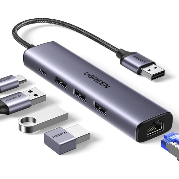 USB to Ethernet Adapter, 5 in 1 USB Hub with Ethernet, Plug and Play, Multiport Network Adapter with 3 USB 3.0 Port, Gigabit RJ45, USB-C Power Port Compatible for Laptop MacBook XPS Windows 11