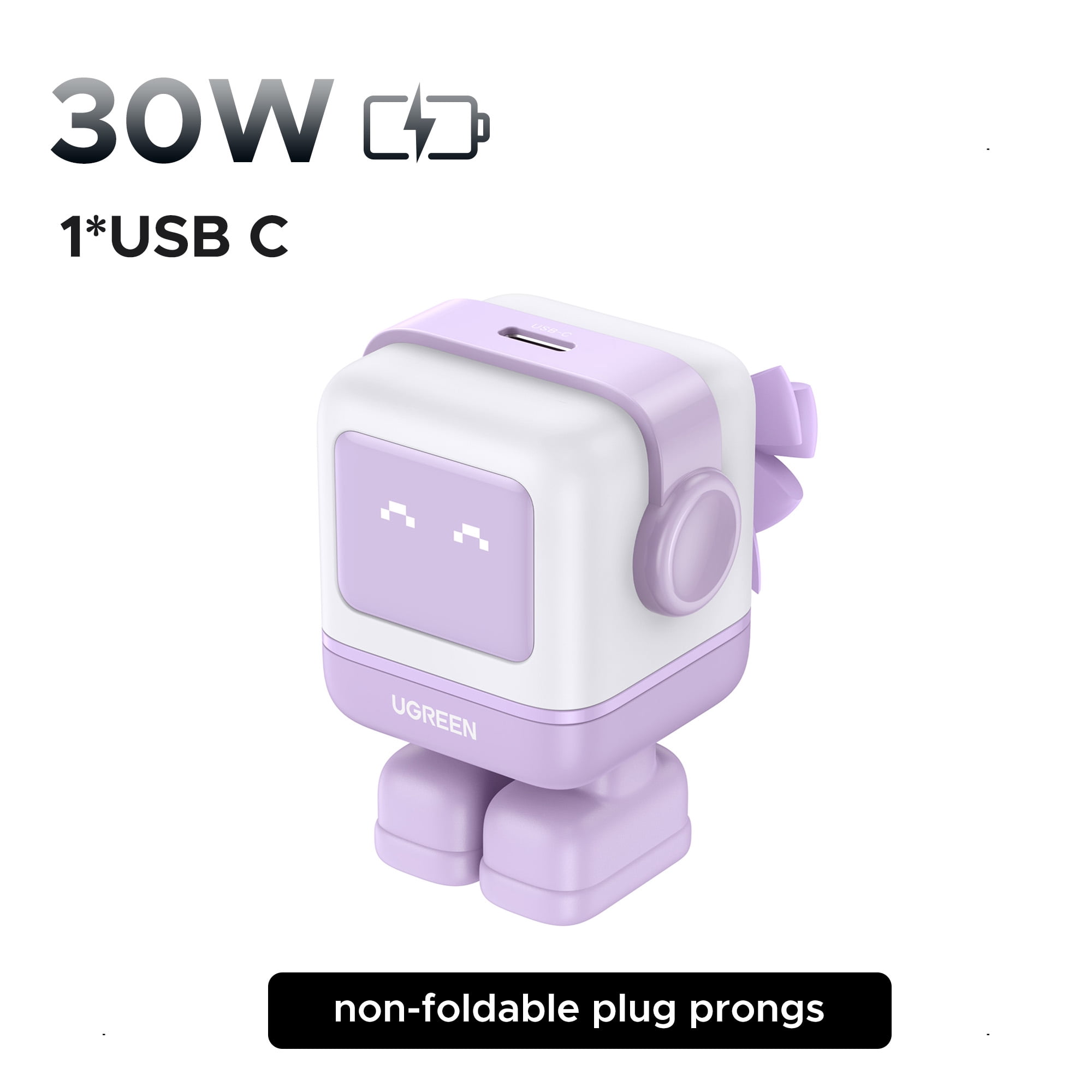 UGREEN Uno 30W USB C Charger, Fast GaN Charger Compatible for iPhone, Compatible for Galaxy, Compatible for Pixel, Compatible for iPad, Purple