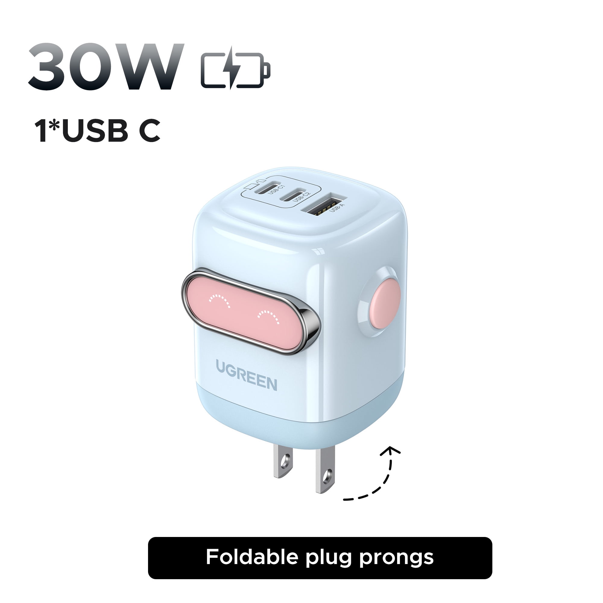 UGREEN Uno2 30W USB C Robot Charger, Blue Pink