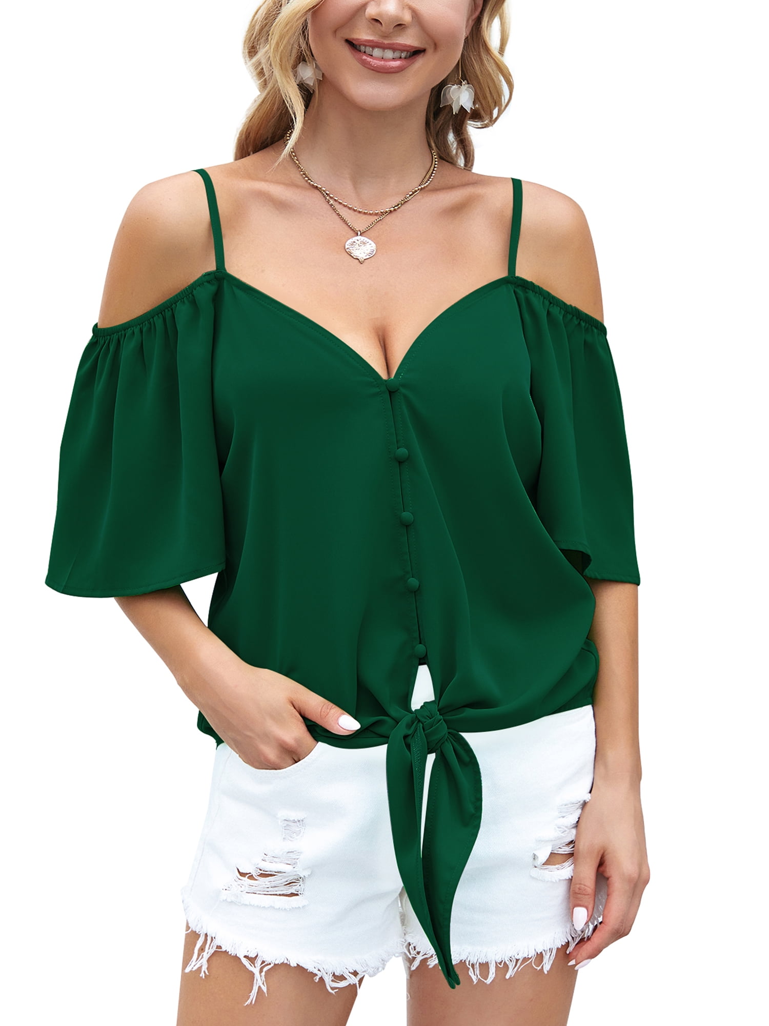 Ugsyass 2023 Sexy Summer Tops For Women Emerald Green Trendy Party Club Night Shirts Casual Dew