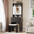 thumbnail image 1 of UGTOO 3-in-1 Foldable Vanity Desk with LED Lights & Charging Station, Black Makeup Table with Mirror, 2 Drawers & Stool, Space-Saving Dressing Table for Small Bedrooms (21.65"L), 1 of 14