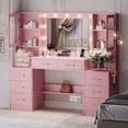 thumbnail image 1 of UGTOO 58.3" Pink Modern Makeup Vanity Desk with Adjustable LED Lights Dressing Table with Power Outlet & Large Mirror & Storage, 1 of 14